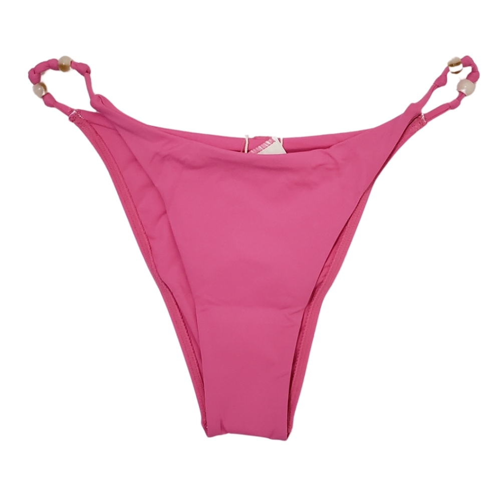 L SPACE Women's Devon Bitsy Bikini Bottoms with Bead Detail Medium Pink NWT!